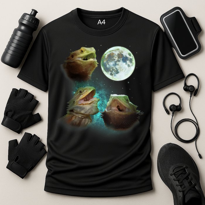 Three Bearded Dragons Howl At Moon 3 Wolfs Wolves Parody Cooling Performance Crew T-Shirt
