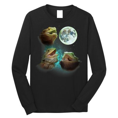 Three Bearded Dragons Howl At Moon 3 Wolfs Wolves Parody Long Sleeve Shirt