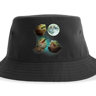 Three Bearded Dragons Howl At Moon 3 Wolfs Wolves Parody Sustainable Bucket Hat