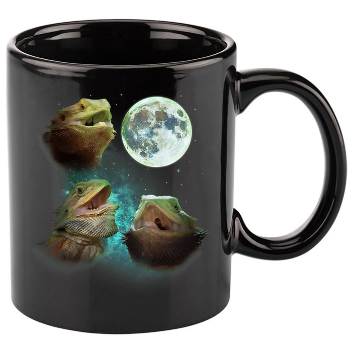 Three Bearded Dragons Howl At Moon 3 Wolfs Wolves Parody 11oz C Handle Ceramic Mug
