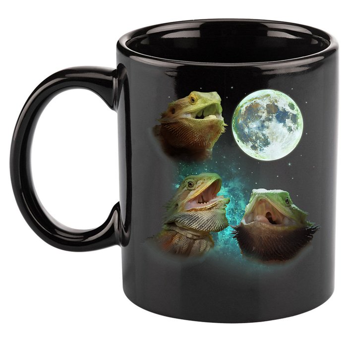 Three Bearded Dragons Howl At Moon 3 Wolfs Wolves Parody 11oz C Handle Ceramic Mug