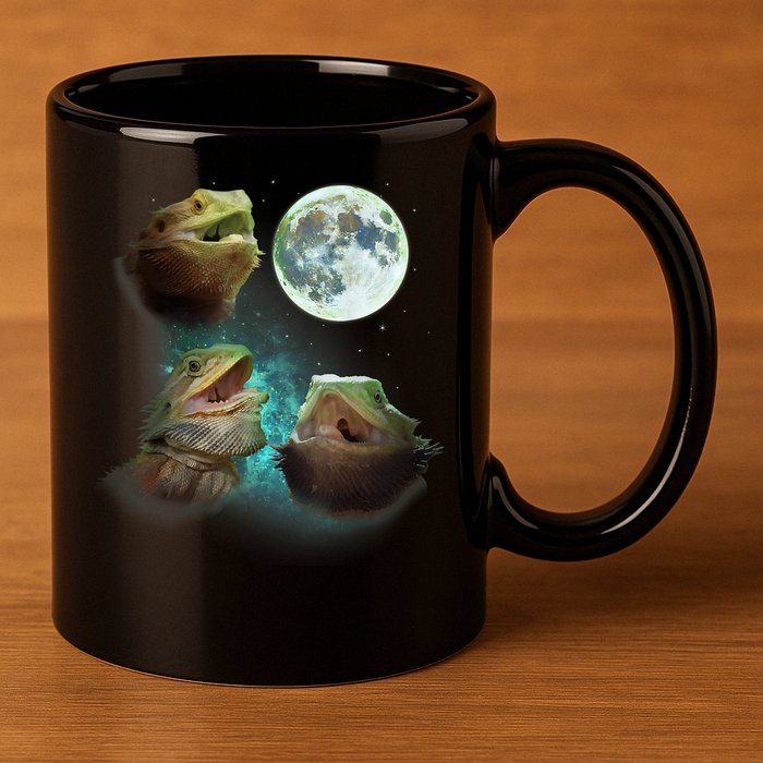 Three Bearded Dragons Howl At Moon 3 Wolfs Wolves Parody 11oz C Handle Ceramic Mug