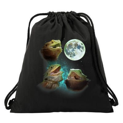 Three Bearded Dragons Howl At Moon 3 Wolfs Wolves Parody Drawstring Bag