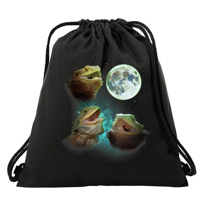 Three Bearded Dragons Howl At Moon 3 Wolfs Wolves Parody Drawstring Bag