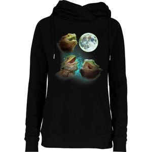 Three Bearded Dragons Howl At Moon 3 Wolfs Wolves Parody Womens Funnel Neck Pullover Hood