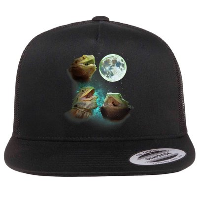 Three Bearded Dragons Howl At Moon 3 Wolfs Wolves Parody Flatbill Hat