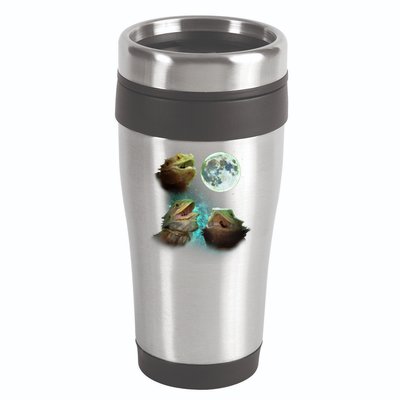 Three Bearded Dragons Howl At Moon 3 Wolfs Wolves Parody 16oz Travel Tumbler