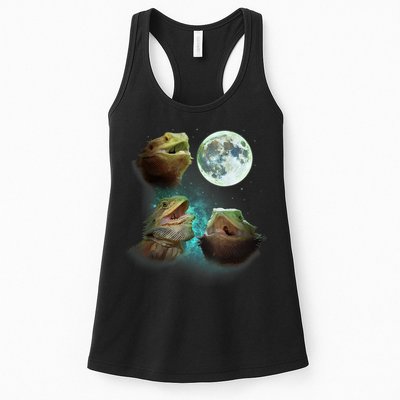 Three Bearded Dragons Howl At Moon 3 Wolfs Wolves Parody Womens Tank Top