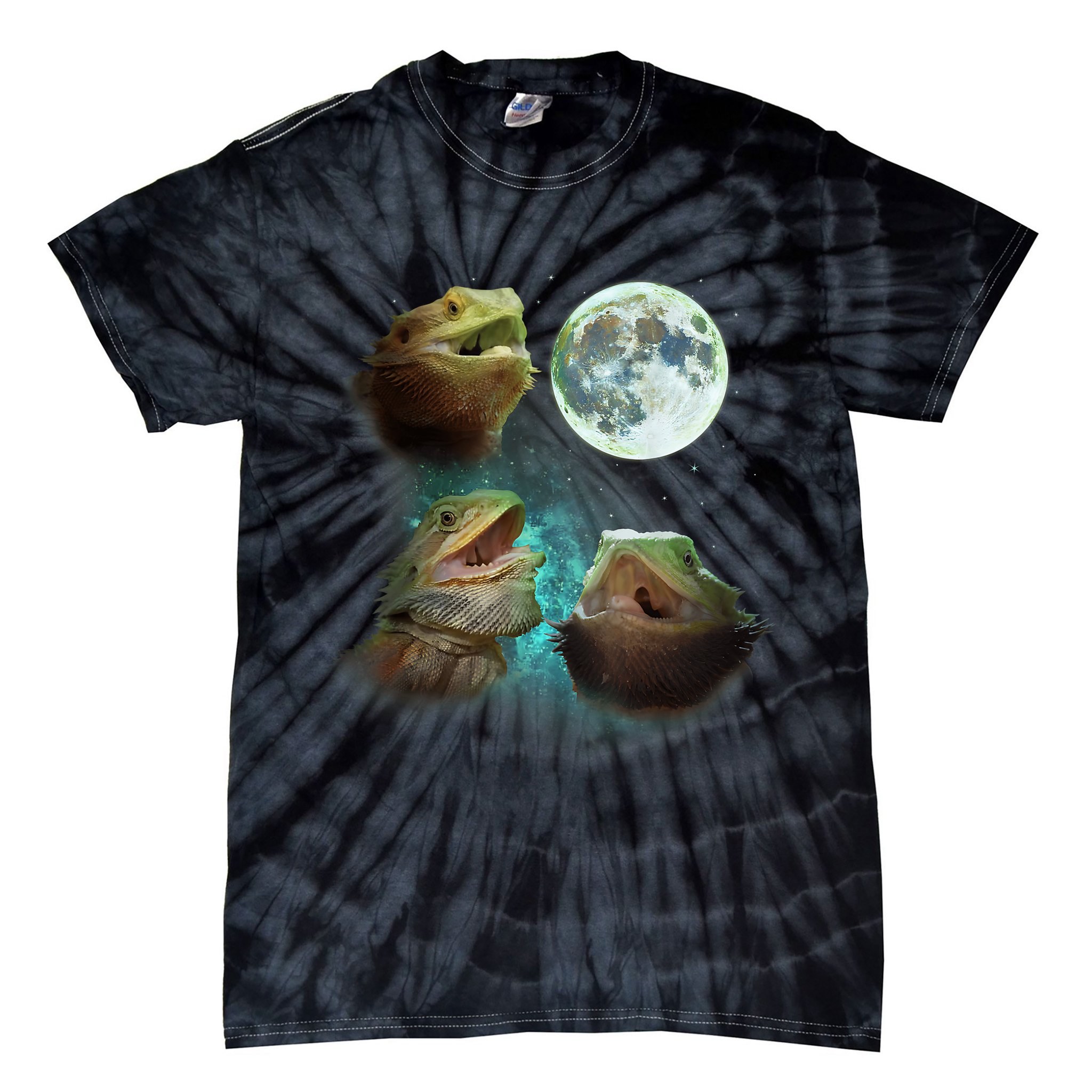 Three Bearded Dragons Howl At Moon 3 Wolfs Wolves Parody Tie-Dye T-Shirt