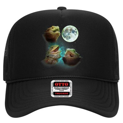 Three Bearded Dragons Howl At Moon 3 Wolfs Wolves Parody Trucker Hat