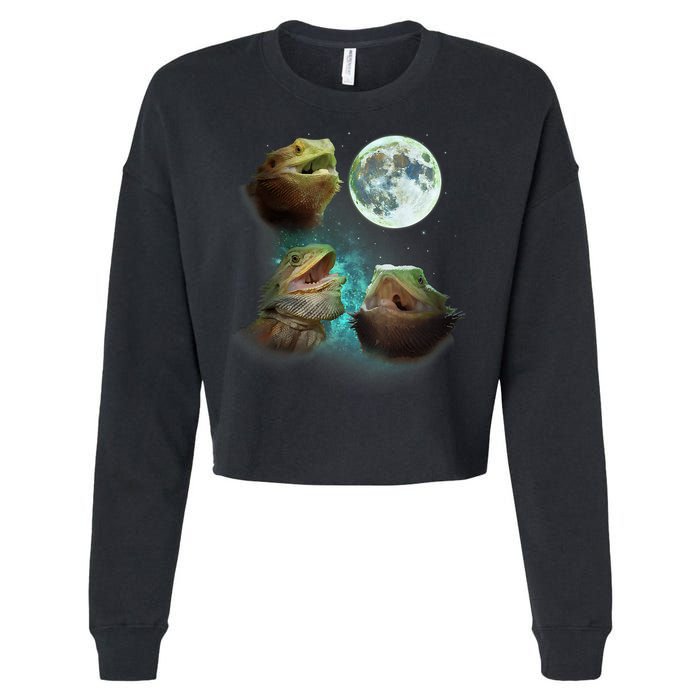 Three Bearded Dragons Howl At Moon 3 Wolfs Wolves Parody Cropped Pullover Crew