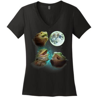 Three Bearded Dragons Howl At Moon 3 Wolfs Wolves Parody Women's V-Neck T-Shirt