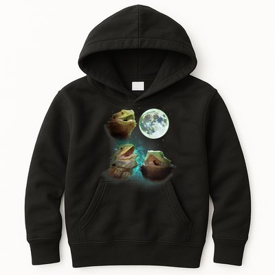 Three Bearded Dragons Howl At Moon 3 Wolfs Wolves Parody Kids Hoodie