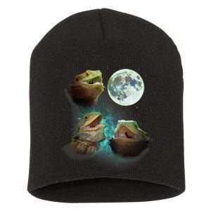 Three Bearded Dragons Howl At Moon 3 Wolfs Wolves Parody Short Acrylic Beanie