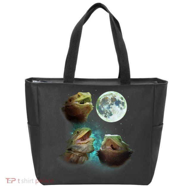 Three Bearded Dragons Howl At Moon 3 Wolfs Wolves Parody Zip Tote Bag