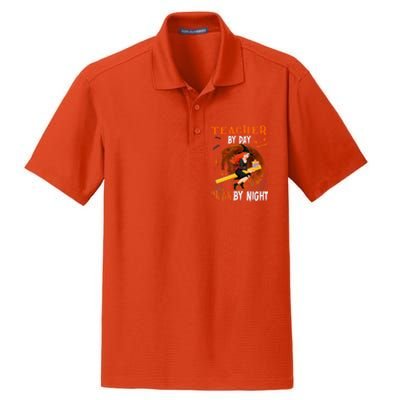 Teacher By Day Witch By Night Witch Teacher School Halloween Gift Dry Zone Grid Polo