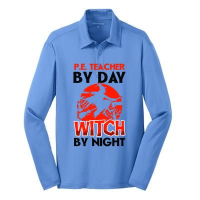 Teacher By Day Witch Night Design Halloween Pe Teacher Gift Silk Touch Performance Long Sleeve Polo