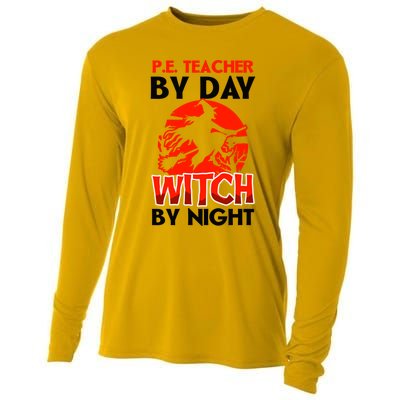 Teacher By Day Witch Night Design Halloween Pe Teacher Gift Cooling Performance Long Sleeve Crew