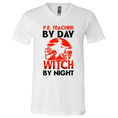 Teacher By Day Witch Night Design Halloween Pe Teacher Gift V-Neck T-Shirt