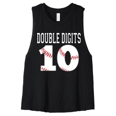 Ten Birthday Double Digits 10th Birthday Baseball Women's Racerback Cropped Tank