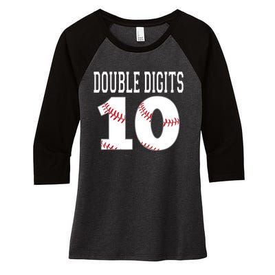 Ten Birthday Double Digits 10th Birthday Baseball Women's Tri-Blend 3/4-Sleeve Raglan Shirt