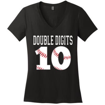 Ten Birthday Double Digits 10th Birthday Baseball Women's V-Neck T-Shirt