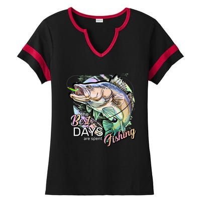 The Best Days Are Spent Fishing Ladies Halftime Notch Neck Tee