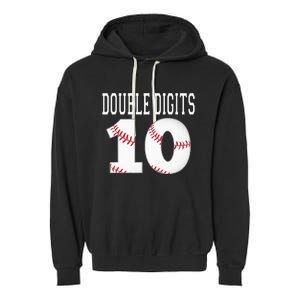 Ten Birthday Double Digits 10th Birthday Baseball Garment-Dyed Fleece Hoodie