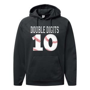 Ten Birthday Double Digits 10th Birthday Baseball Performance Fleece Hoodie