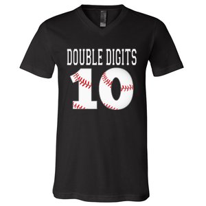 Ten Birthday Double Digits 10th Birthday Baseball V-Neck T-Shirt