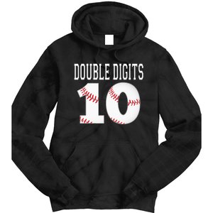 Ten Birthday Double Digits 10th Birthday Baseball Tie Dye Hoodie