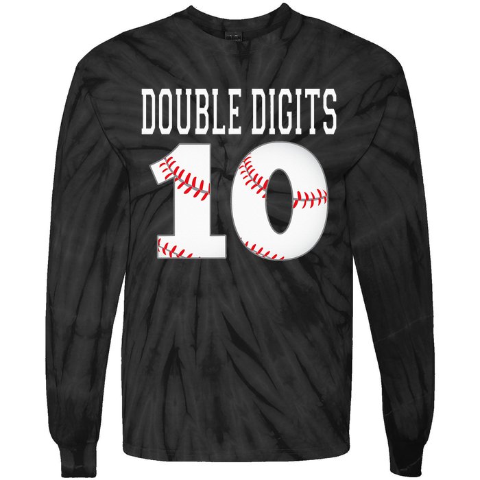 Ten Birthday Double Digits 10th Birthday Baseball Tie-Dye Long Sleeve Shirt