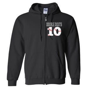 Ten Birthday Double Digits 10th Birthday Baseball Full Zip Hoodie