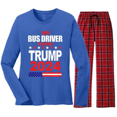 This Bus Driver Is Voting Trump 2024 Patriotic Women's Long Sleeve Flannel Pajama Set 