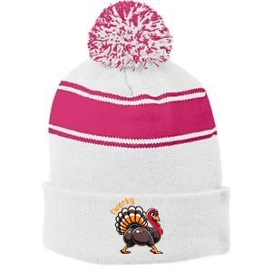 Twerky Butt Dance Funny Turkey Trot Thanksgiving Autumn Stripe Pom Pom Beanie