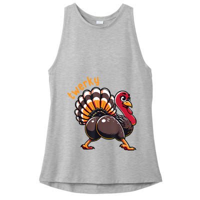 Twerky Butt Dance Funny Turkey Trot Thanksgiving Autumn Ladies PosiCharge Tri-Blend Wicking Tank