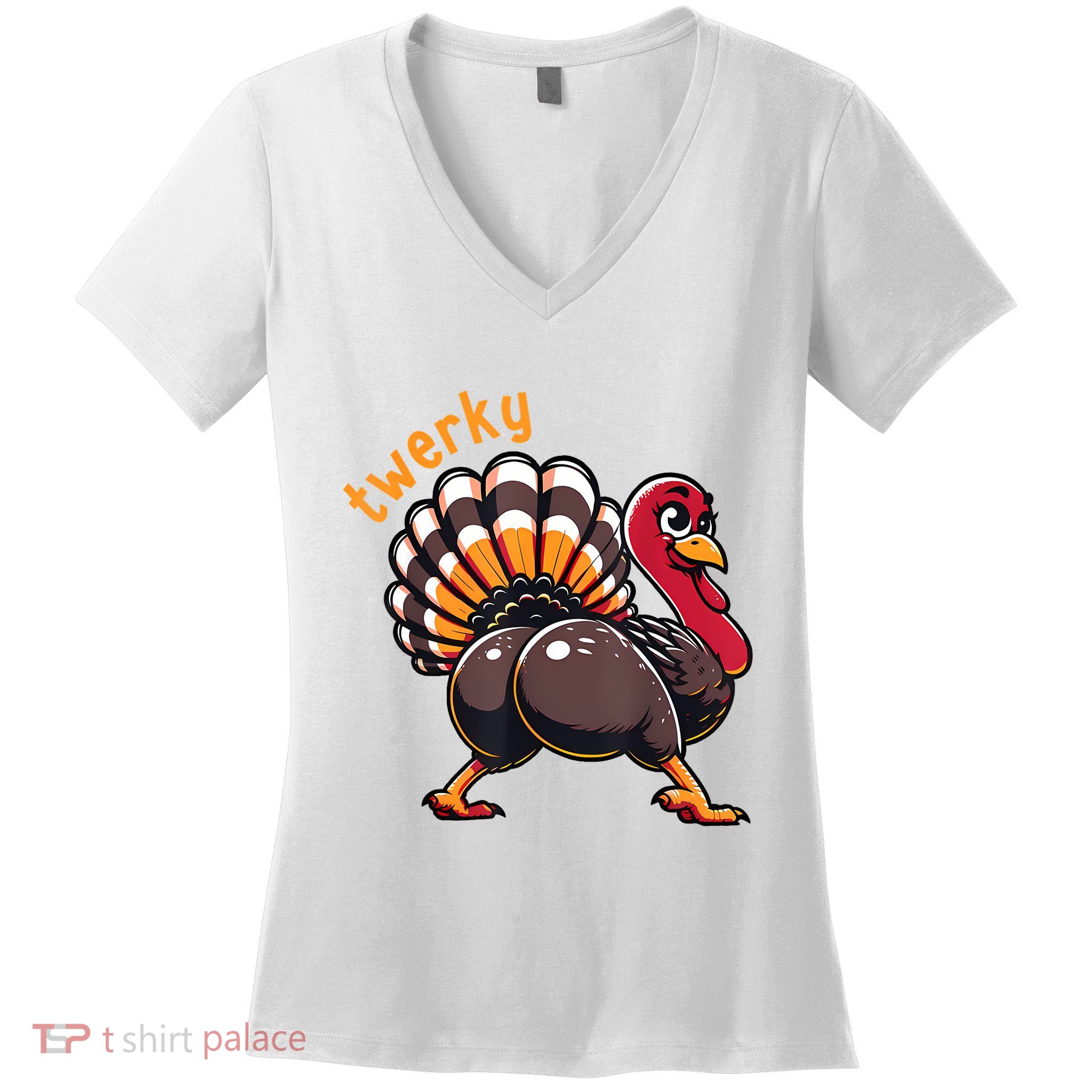 Twerky Butt Dance Funny Turkey Trot Thanksgiving Autumn Women's V-Neck T-Shirt