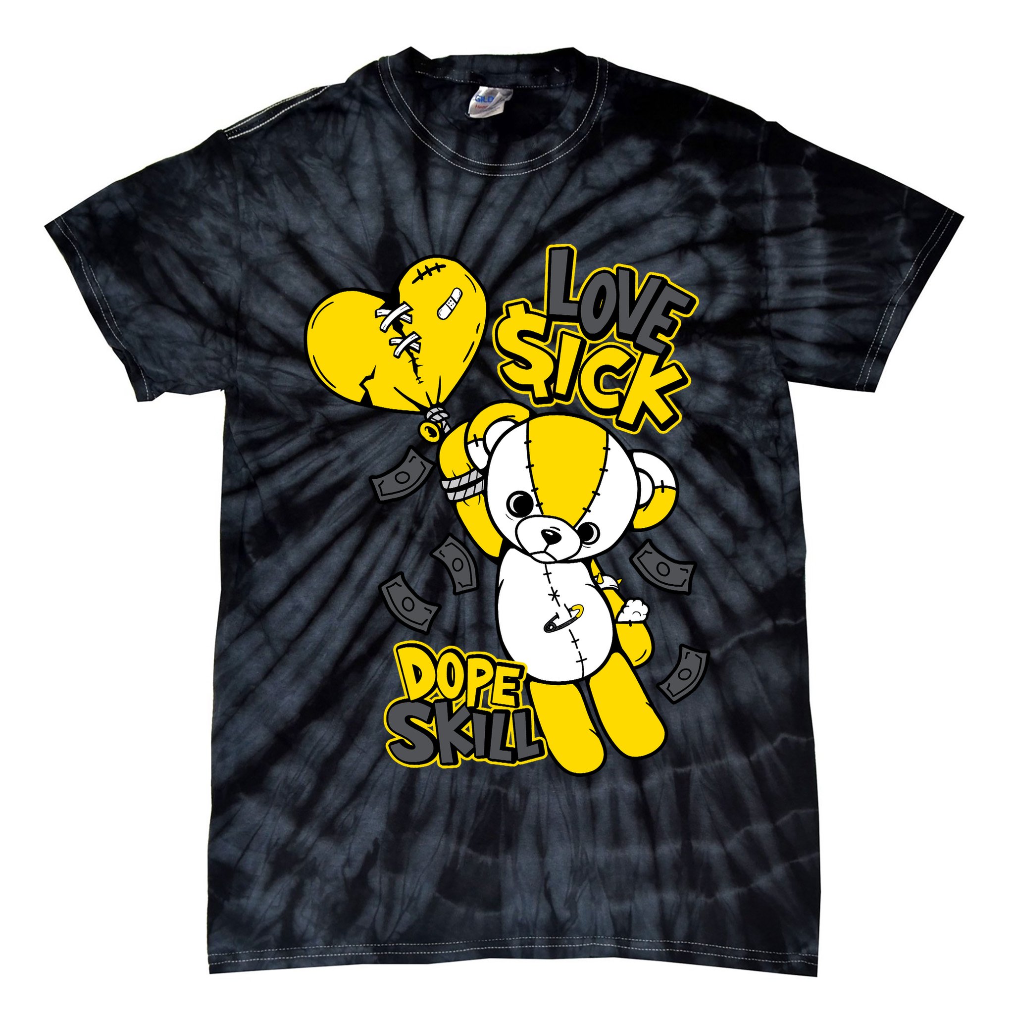Teddy Bear Dope Skill Love Sick Flying Balloon Tie-Dye T-Shirt