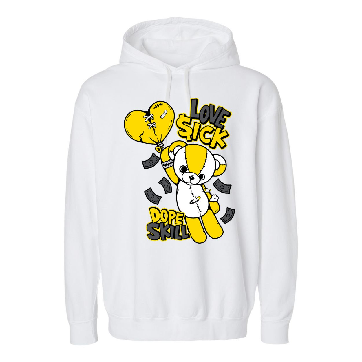 Teddy Bear Dope Skill Love Sick Flying Balloon Garment-Dyed Fleece Hoodie