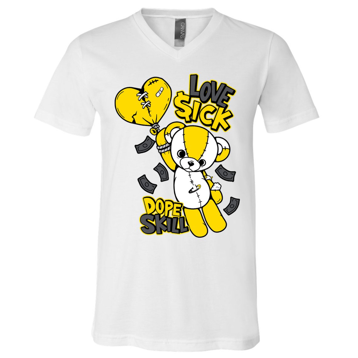 Teddy Bear Dope Skill Love Sick Flying Balloon V-Neck T-Shirt