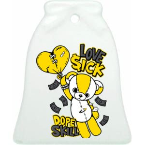 Teddy Bear Dope Skill Love Sick Flying Balloon Ceramic Bell Ornament