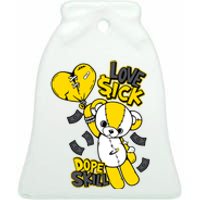 Teddy Bear Dope Skill Love Sick Flying Balloon Ceramic Bell Ornament