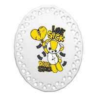 Teddy Bear Dope Skill Love Sick Flying Balloon Ceramic Oval Ornament