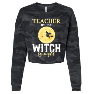 Teacher By Day Witch By Night Eletary School Halloween Gift Cropped Pullover Crew