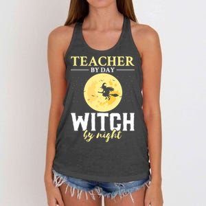 Teacher By Day Witch By Night Eletary School Halloween Gift Women's Knotted Racerback Tank