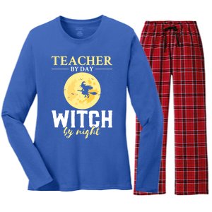 Teacher By Day Witch By Night Eletary School Halloween Gift Women's Long Sleeve Flannel Pajama Set 