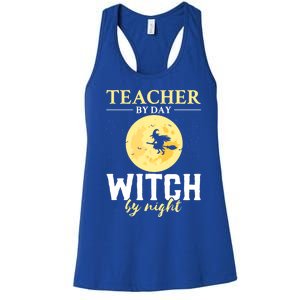 Teacher By Day Witch By Night Eletary School Halloween Gift Women's Racerback Tank