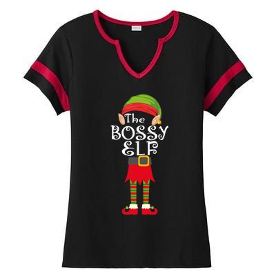 The Bossy Elf Ladies Halftime Notch Neck Tee