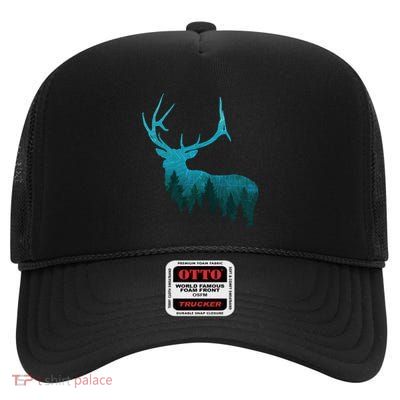 Topographical Bull Elk Deer Hunting Antlers Deer Hunters Gift High Crown Mesh Back Trucker Hat