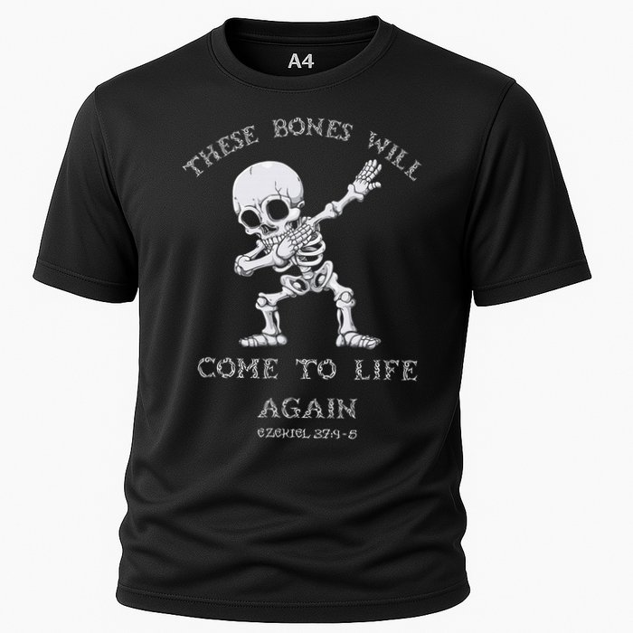 These Bones Ezekiel Christian Halloween Dabbing Skeleton  Cooling Performance Crew T-Shirt